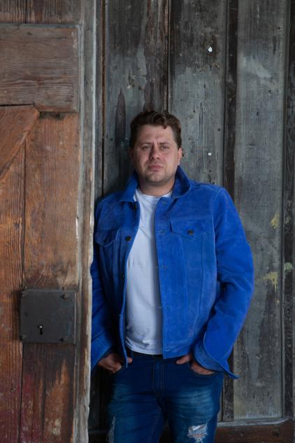 Leder-Jeans Jacke Blau 